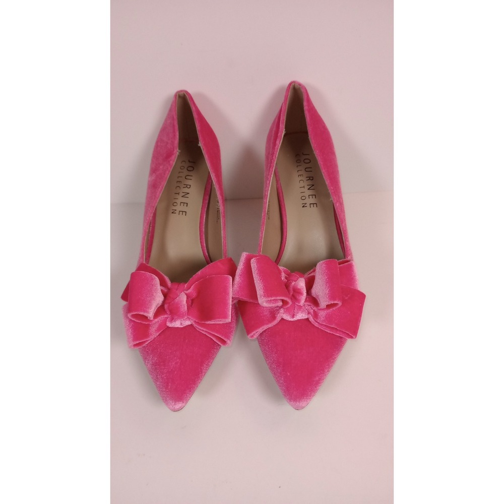 Journee Collection Crystol Pink Velvet Bow Pointed Toe Stiletto Pumps Womens 7